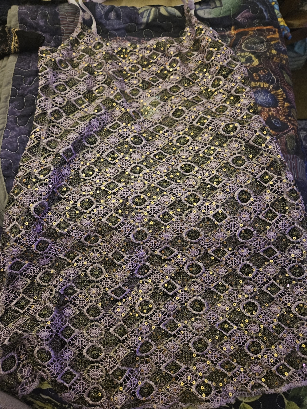 Free People Lavender Crochet Slip Dress with Gold Sequin Detail